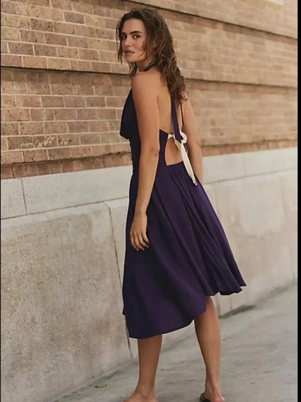 Free People Deep Purple Halter Backless Swing Dress NWT - Picture 3 of 6